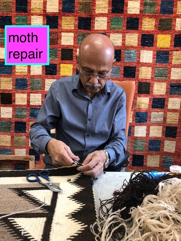 repairing moth damage rug at silk road by expert