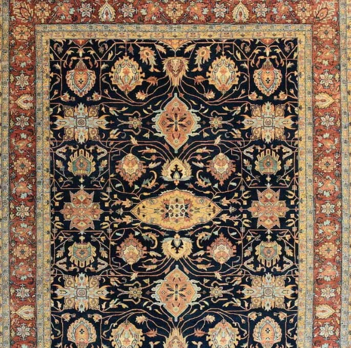wool rug hand made oriental black and cream color