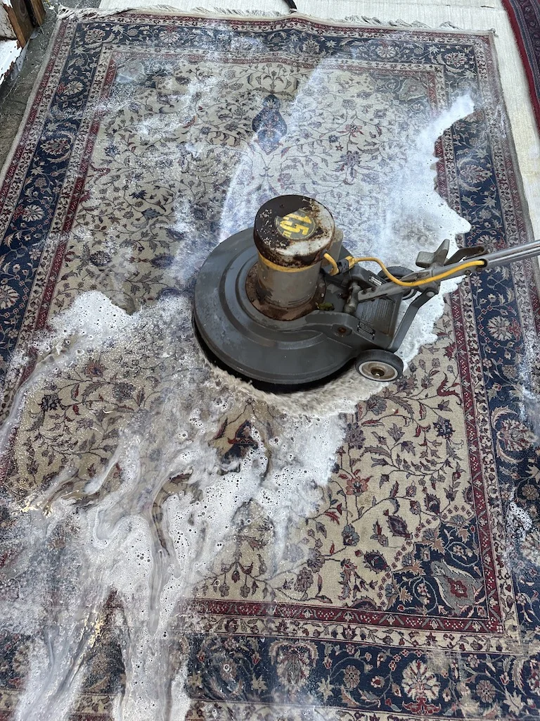 Professional Persian rug cleaning with rotary machine and foam in SAN RAFAEL